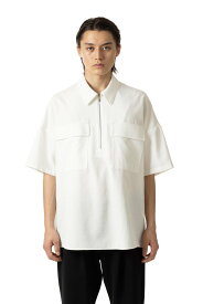 【SALE／30%OFF】ATTACHMENT ポリエステル/コットン/リネンツイル ハーフジップシャツ アタッチメント トップス シャツ・ブラウス ブラック ホワイト【送料無料】