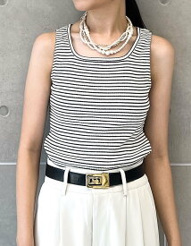 Re:EDIT スクエアネックフライスリブボーダータンクトップ リエディ トップス ノースリーブ・タンクトップ