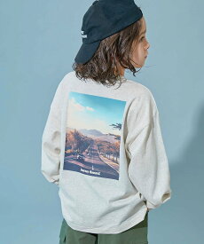 devirock 綿100% デビラボ BIGシルエット プリント袖リブ 長袖Tシャツ 子供服 キッズ 26SS デビロック トップス カットソー・Tシャツ ブルー グレー