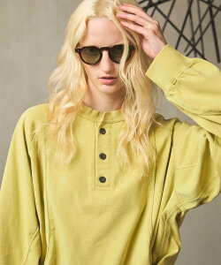 �ySALE�^30%OFF�zMAISON SPECIAL Curve switching Prime-Over Henry Neck Long Sleeve T-Shirt ���]���X�y�V���� �g�b�v�X �J�b�g�\�[�ET�V���c �O���[�� �u���b�N �x�[�W���y���������z