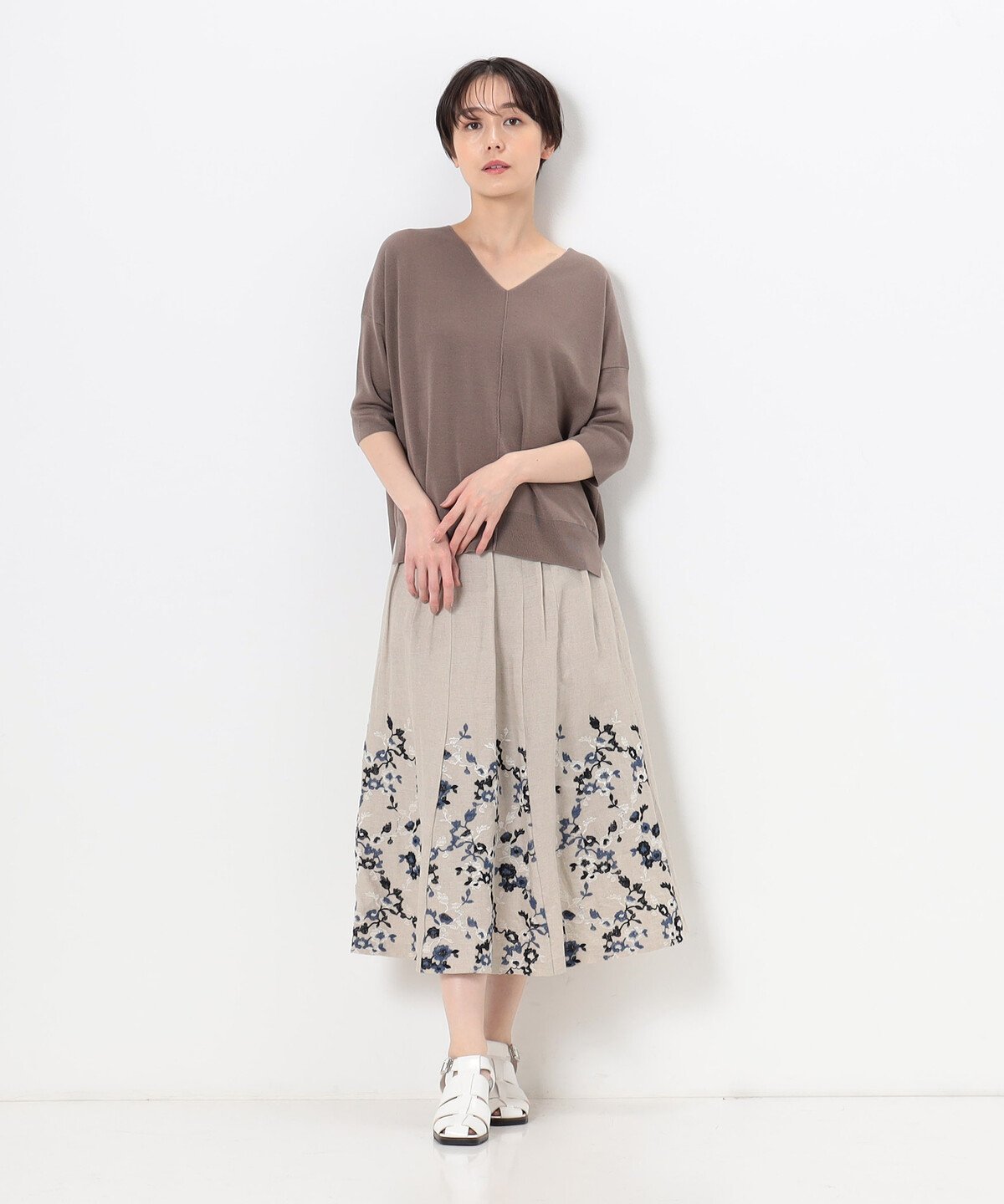 COMME CA｜リネンフラワー 刺繍ハギプリーツスカート | Rakuten
