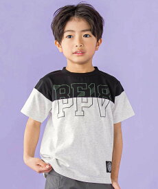 BeBe Petits Pois Vert バイカラーBIGロゴプリント天竺半袖Tシャツ(95~160cm) ベベ オンライン ストア トップス カットソー・Tシャツ グレー ブルー【送料無料】