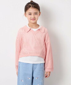 a.v.v [120-160][ママとお揃いコーデが叶う]襟付きメッシュニットレイヤードトップス アー・ヴェ・ヴェ トップス ニット ピンク グリーン【送料無料】