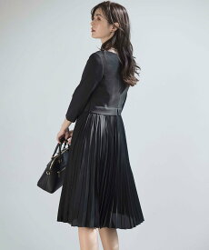 組曲 S 【VERY3月号掲載・NAVY・WEB限定】ジャージーコンビプリーツ ワンピース クミキョク ワンピース・ドレス ワンピース ネイビー ブラック ベージュ【送料無料】