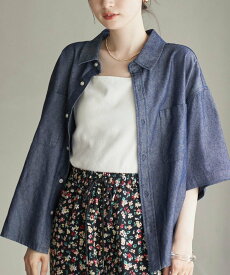 【SALE／55%OFF】coen コットンレーヨンデニム半袖シャツ コーエン トップス シャツ・ブラウス ネイビー グレー