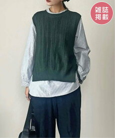 ikka 【雑誌InRed11月号掲載】ニットベストブラウスセット イッカ トップス アンサンブル グレー グリーン ブラック ブルー【送料無料】