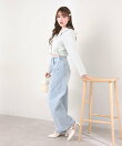 【XSサイズあり/ウエスト調整可能】ビジュー付きワイドデニム