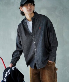 【SALE／30%OFF】U.S. POLO ASSN. 別注ワンポイント刺繍デニムシャツ/オーバーサイズ/ユニセックス 25FW 25AW フリークスストア トップス シャツ・ブラウス ブラック ブルー【送料無料】