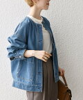 SHIPS any 《一部追加予約》SHIPS any: ノーカラー デニム ブルゾン[SHIPS any DENIM] シップス ジャケット・アウター デニムジャケット ブルー ネイビー ホワイト【送料無料】