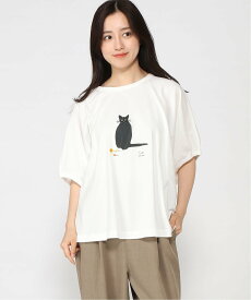 SUPER HAKKA SUPER HAKKA×椎木彩子「猫と、花」プリントドルマンTシャツ ハッカ トップス カットソー・Tシャツ ホワイト カーキ ブラック【送料無料】