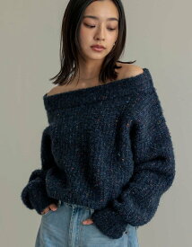 【SALE／50%OFF】Re:EDIT ミックスニットオフショルダートップス リエディ トップス ニット ネイビー グレー オレンジ ベージュ