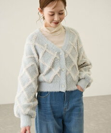 【SALE／20%OFF】ROPE' PICNIC ダイヤチェック柄ループフェザーカーディガン ロペピクニック トップス カーディガン ベージュ ブルー グレー【送料無料】