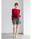 【洗える】ラッフルペプラムニットプルオーバー