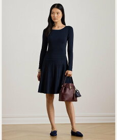 LAUREN RALPH LAUREN プリーテッド フィット & フレア ボートネック ドレス ラルフローレン ワンピース・ドレス ワンピース ネイビー【送料無料】