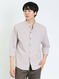 【SALE／27%OFF】TAKA-Q ポリトロ 変形スタンドカラー 7分袖シャツ タカキュー トップス シャツ・ブラウス グレー グリーン【送料無料】