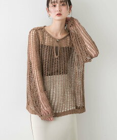 【SALE／60%OFF】SENSE OF PLACE キーネックメッシュニット センス オブ プレイス トップス ニット ホワイト ネイビー ブラウン