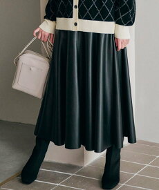 【SALE／31%OFF】grove 大人シルエットで着回し優秀なフェイクレザースカート グローブ スカート ロング・マキシスカート ブラック カーキ ベージュ