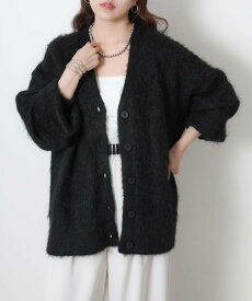 【SALE／58%OFF】Riberry シャギーVネックニットカーディガン リベリー トップス カーディガン グリーン グレー ブラック レッド ホワイト ブルー ベージュ ブラウン ピンク オレンジ