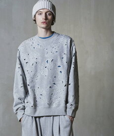 MAISON SPECIAL Leaf Cutwork Embroidery Crew Neck Sweat Pullover メゾンスペシャル トップス スウェット・トレーナー グレー ブラック【送料無料】