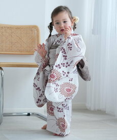 utatane utatane 子供浴衣3点セット 女の子 煉瓦色の剣菊と萩 ウタタネ 着物・浴衣・和装小物 浴衣【送料無料】