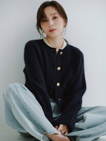 anuans カシミヤブレンドノーカラーニットジャケット アニュアンス トップス カーディガン ネイビー【送料無料】