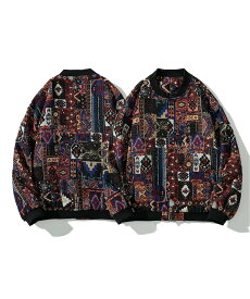 【SALE／10%OFF】HOOK HOOK/(U)【HOOK】パッチワーク柄幾何学模様 ゴブラン・デニムブルゾン アイモハ ジャケット・アウター ブルゾン・ジャンパー ブラック ベージュ ホワイト グレー グリーン【送料無料】