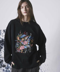 MAISON SPECIAL Flower Embroidery Heavy-Weight Sweat Prime-Over Crew Neck Pullover メゾンスペシャル トップス スウェット・トレーナー グレー ブラック【送料無料】