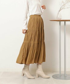【SALE／20%OFF】SHOO・LA・RUE 楽に高見え シャーリング サテンスカート シューラルー スカート ロング・マキシスカート ブラック ブラウン オレンジ