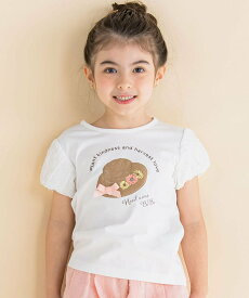 Noeil aime BeBe 帽子プリントパフスリープTシャツ(80~130cm) ベベ オンライン ストア トップス カットソー・Tシャツ ホワイト パープル【送料無料】