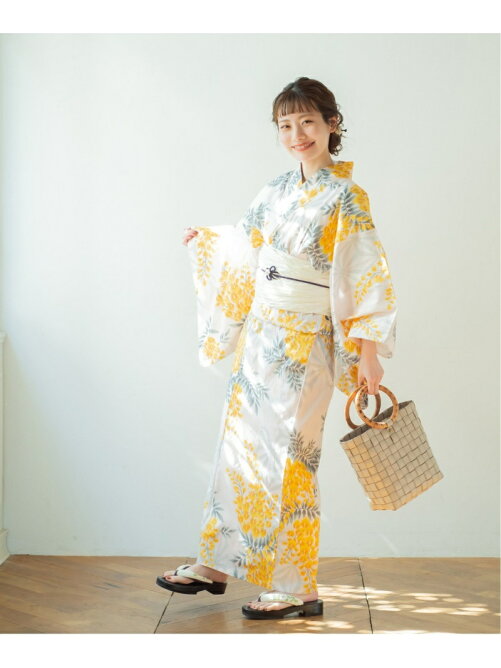 Utatane Maru Utatane 浴衣3点セット ほぐし麻の葉としだれ藤 フリーサイズ 浴衣 セット 黄色 まる コラボ ニュアンスカラー レトロ Rakuten Fashion 楽天ファッション 旧楽天ブランドアベニュー Cy3135