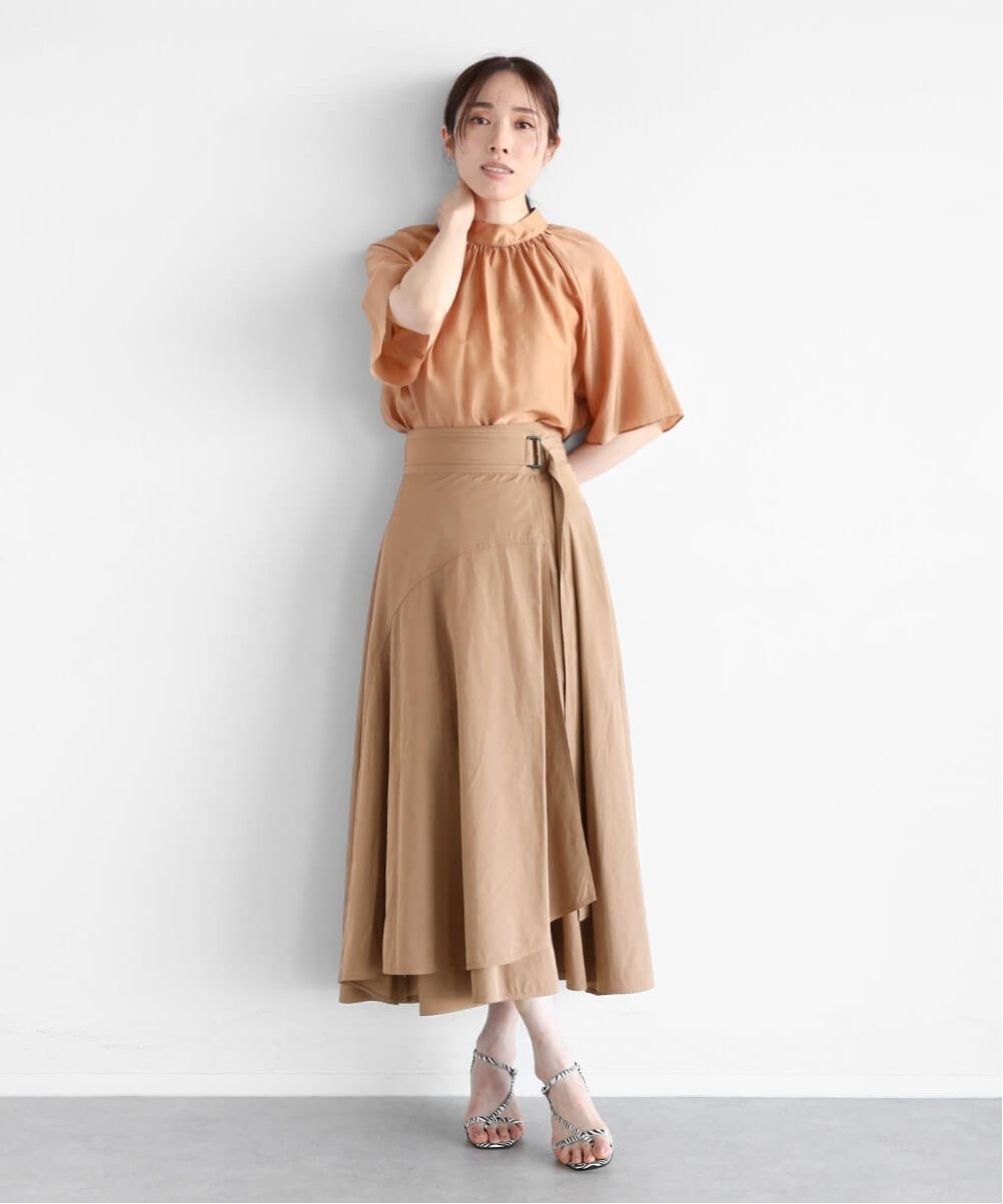 フレアロングラップスカート(orange/mocha/Blue/Black color)