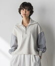 ストライプスリーブハーフジッププルオーバー≪手洗い可能≫