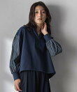 ストライプスリーブハーフジッププルオーバー≪手洗い可能≫