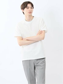 【SALE／30%OFF】m.f.editorial ピンタックボーダー クルーネック半袖Tシャツ タカキュー トップス カットソー・Tシャツ ブルー ホワイト グレー