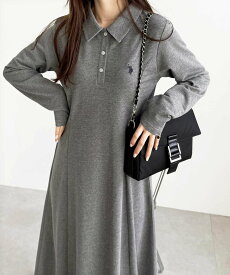 【SALE／40%OFF】GeeRA 【U.S.POLO.ASSN】ポロ衿カットソーワンピース ジーラ ワンピース・ドレス ワンピース ブラック グレー ネイビー【送料無料】
