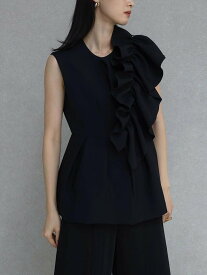 resil ギャザーフリルノースリーブジレ ラシュッド トップス ベスト・ジレ ブラック【送料無料】