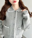 レーストリム衿付きニットカーディガン