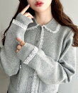 レーストリム衿付きニットカーディガン