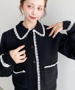 レーストリム衿付きニットカーディガン