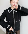 レーストリム衿付きニットカーディガン