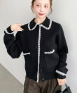 レーストリム衿付きニットカーディガン