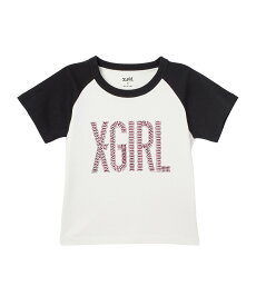 X-girl RHINESTONE VERTICAL LOGO RAGLAN S/S BABY TEE エックスガール トップス カットソー・Tシャツ ホワイト ブラック ピンク【送料無料】
