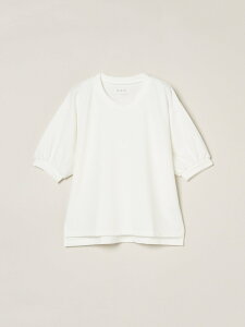 three dots Playful outfit puff sleeve tee �X���[�h�b�c �g�b�v�X �J�b�g�\�[�ET�V���c �z���C�g �u���b�N �l�C�r�[�y���������z