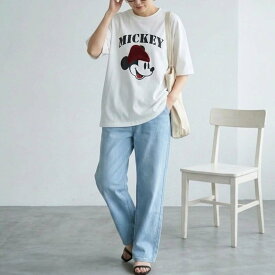 【SALE／20%OFF】Disney Disney ディズニー Tシャツ メンズ キャラクター ビッグシルエット ミッキーマウス サガラ刺繍 ワッペン 半袖 ティーシャツ レディース ユニセックス サロンハミュー トップス カットソー・Tシャツ ホワイト ブラック ベージュ ブルー グレー ネイビ