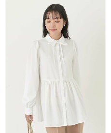 【SALE／20%OFF】earth music&ecology リボン付き切り替えギャザーシャツチュニック レディース/ブラウス/長袖/24SS アースミュージック&エコロジー ワンピース・ドレス チュニック ホワイト イエロー ブルー