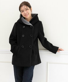 【SALE／60%OFF】PREFERIR バイカラーフードPコート プレフェリール ジャケット・アウター ピーコート ブラック ネイビー【送料無料】