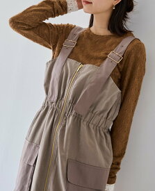 【SALE／50%OFF】YEVS 異素材切替ジャンパースカート イーブス ワンピース・ドレス ジャンパースカート ブラック グレー カーキグリーン【送料無料】