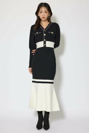 rienda バイカラーカーデセットニットワンピース リエンダ ワンピース・ドレス ワンピース ブラック ブラウン【送料無料】