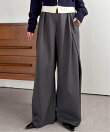 ウール調ループベルトデザインタックパンツ