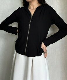 【SALE／45%OFF】LOWO フード付きリブジップアップパーカー リバーフィールド アンド コー トップス パーカー・フーディー ブラック グレー